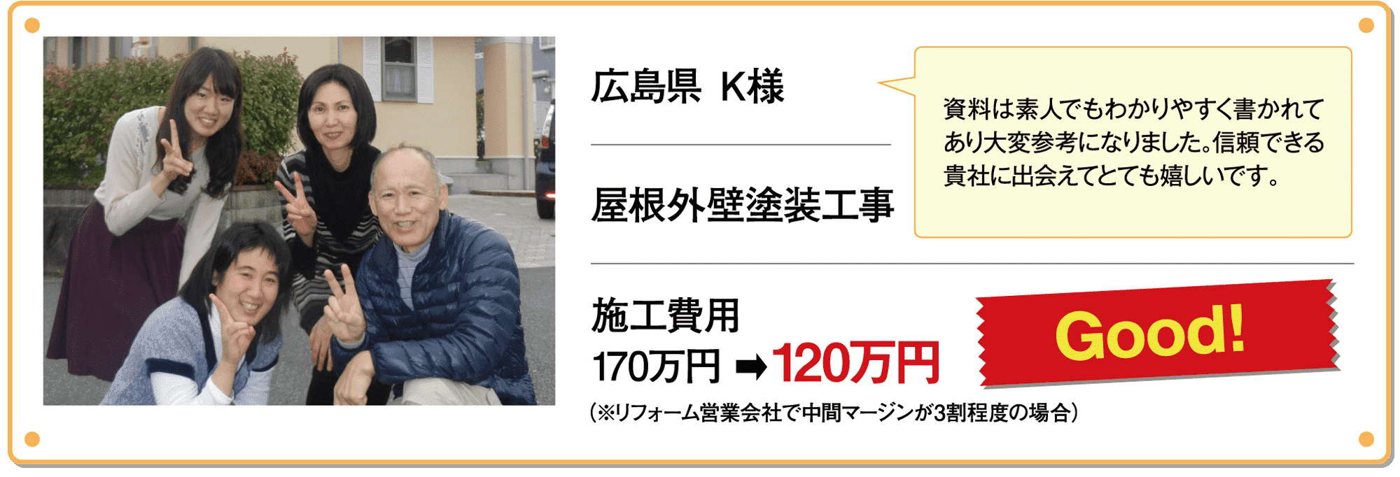 広島県　K様　屋根外壁塗装工事　施工費用170万円→120万円